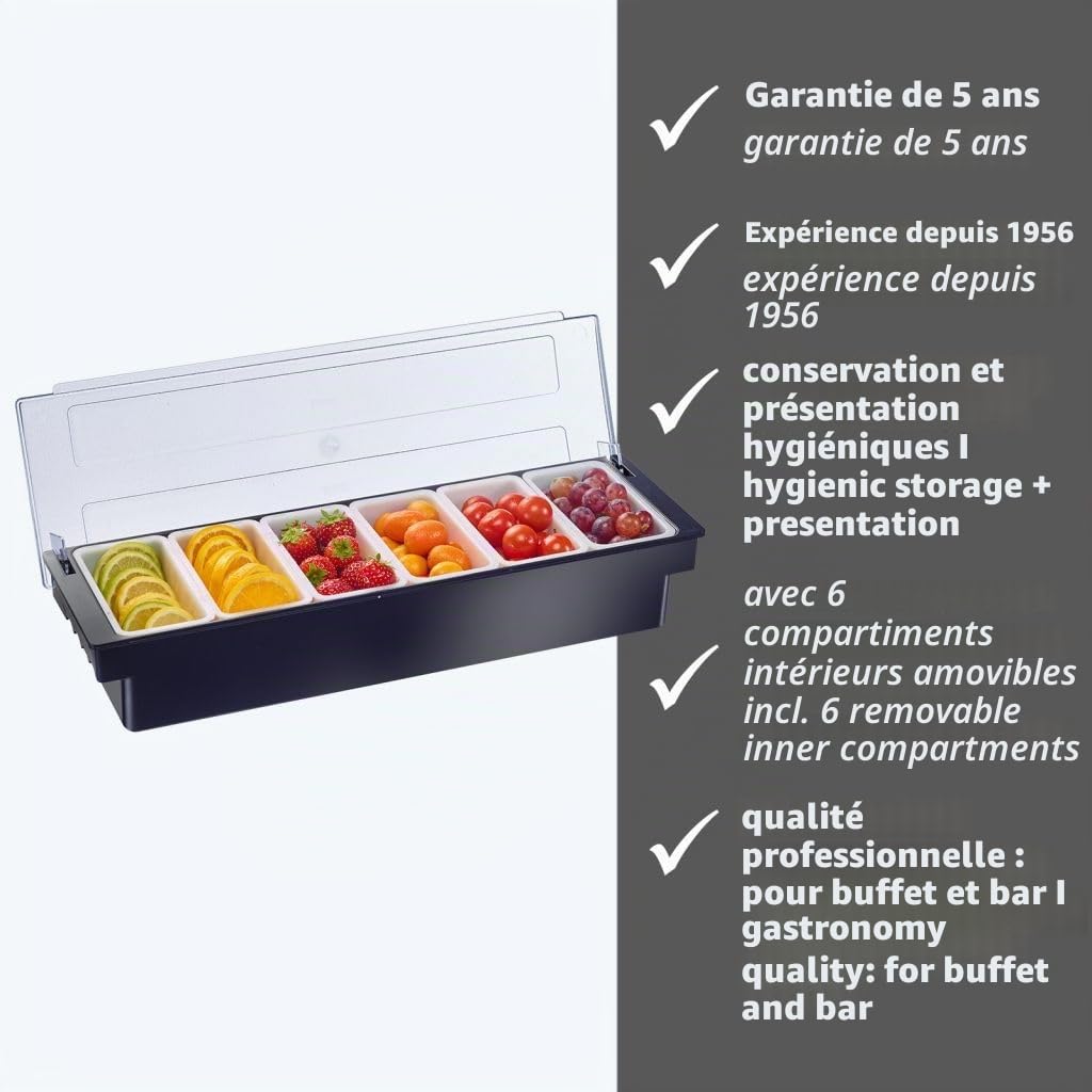 Westmark Epices/Fruit Bar Pano - Boîte de conservation pratique pour bar, buffet et restauration - Boîte alimentaire avec couvercle - 6 compartiments de 400 ml chacun - ABS sans BPA