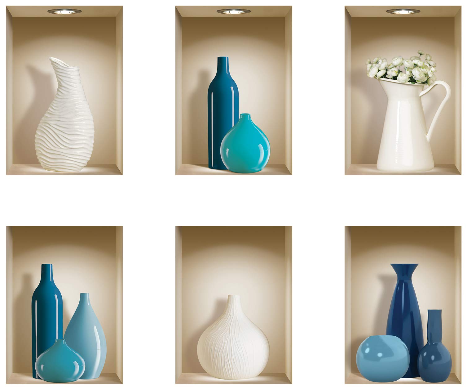 The Nisha 6 PC Pack Art Magic Pictures Peel and Stick 3D Vinyl Removable Wall Sticker Decals DIY Sticky Backsplash (Lighting Spots), Blue and White Vase 690