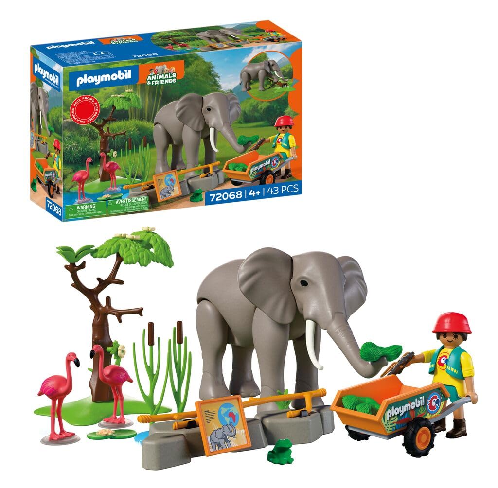 Playmobil | Animal and Friends | Elephant with Animal Keeper | Zoo Toy Set with 4 Animals and Enclosure Accessories, For children aged 4 and up, 72068 — image 1