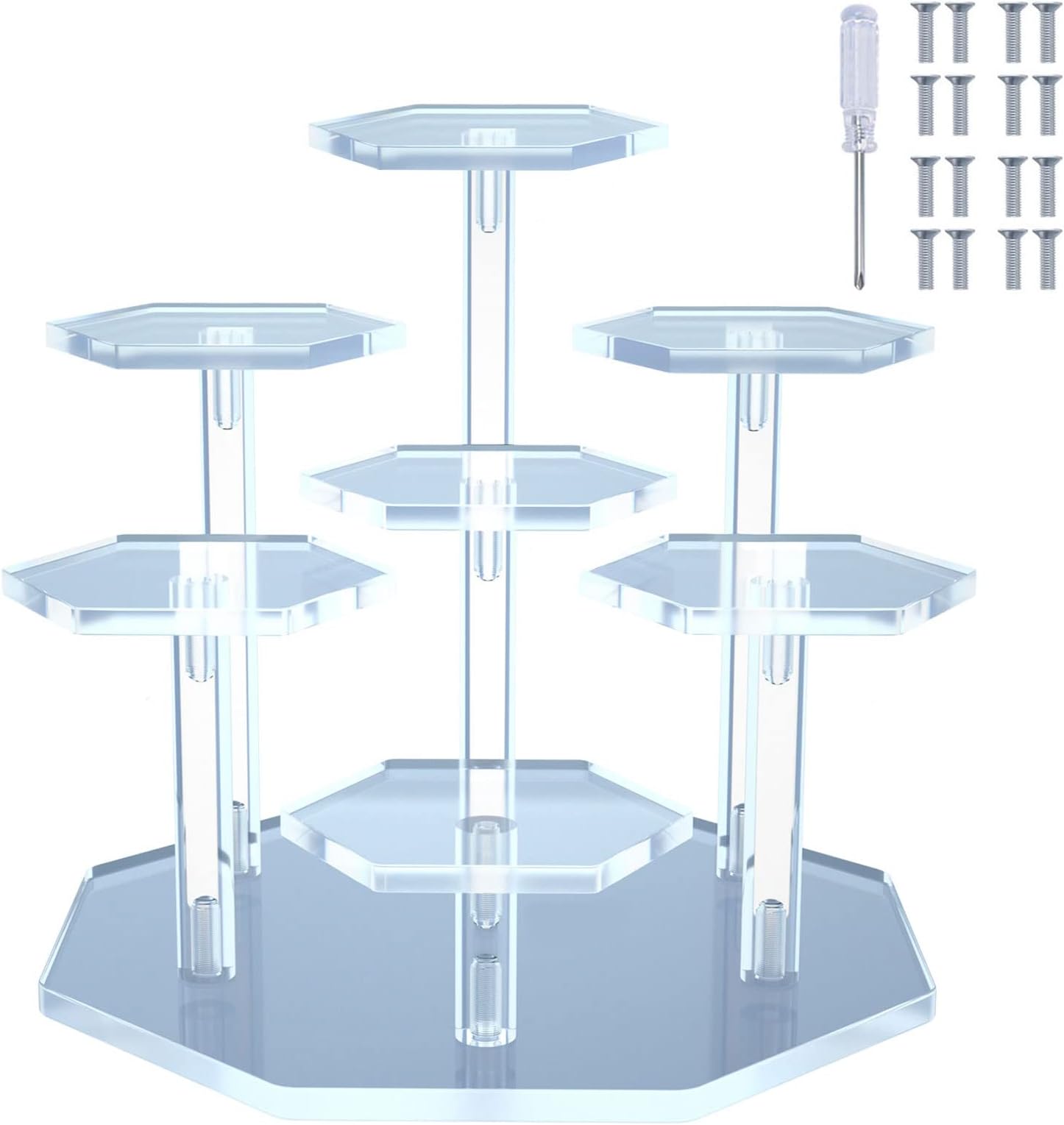 Acrylic Display Stand for Figures, Collectibles, Toys and Dolls, Jewelry, Action Figures Collection Organizer Holder, Collectibles Display Stand, Cosmetic Items Display Risers, 7-Tier. (Clear)