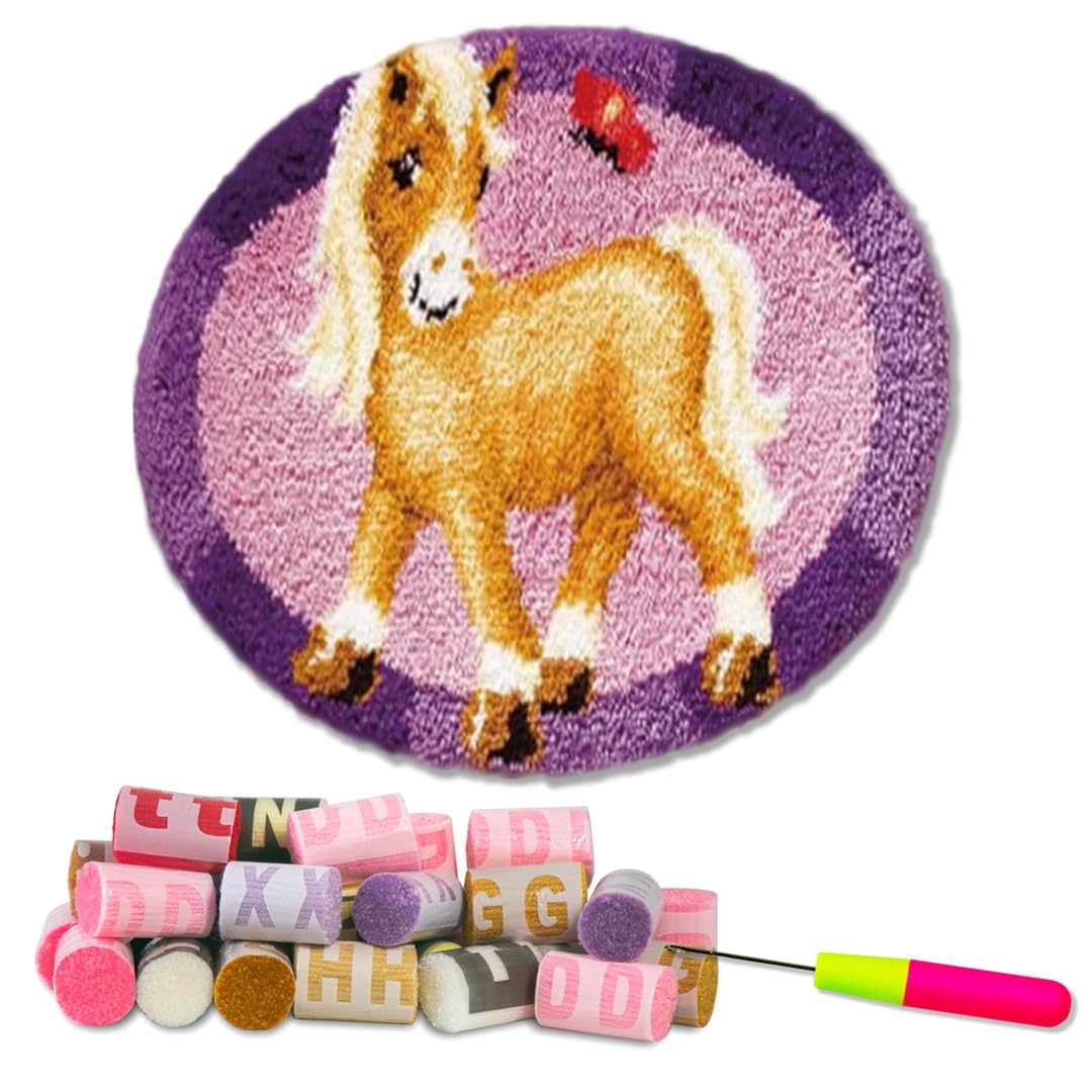 DL-YTG Latch Hook Kits Rug Pink Horse Crochet Yarn Cushion Colour Pre-Printed Canvas Cover Rug Needlework DIY Hook and Latch Kit Christmas Home Decoration 50x50cm/20 X20inch-image-19
