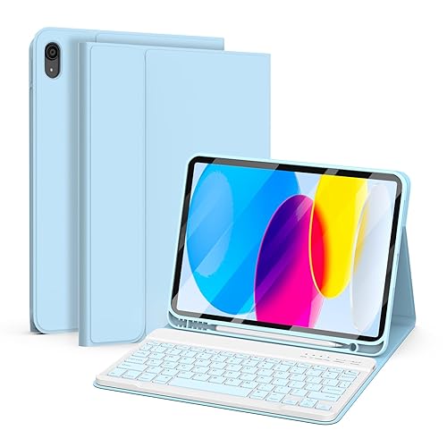 besky for iPad 11th 10th Generation Case with Keyboard - Detachable Bluetooth Keyboard Case with Pencil Holder for iPad 11-inch A16 2025 10th Gen 10.9 Inch 2022 (Blue)ο»Ώ - BLUE