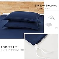 Vista 5 de Dreaming Wapiti Juego de funda de edredón tamaño King, de microfibra lavada, color azul marino, color liso, suave y transpirable, con cierre