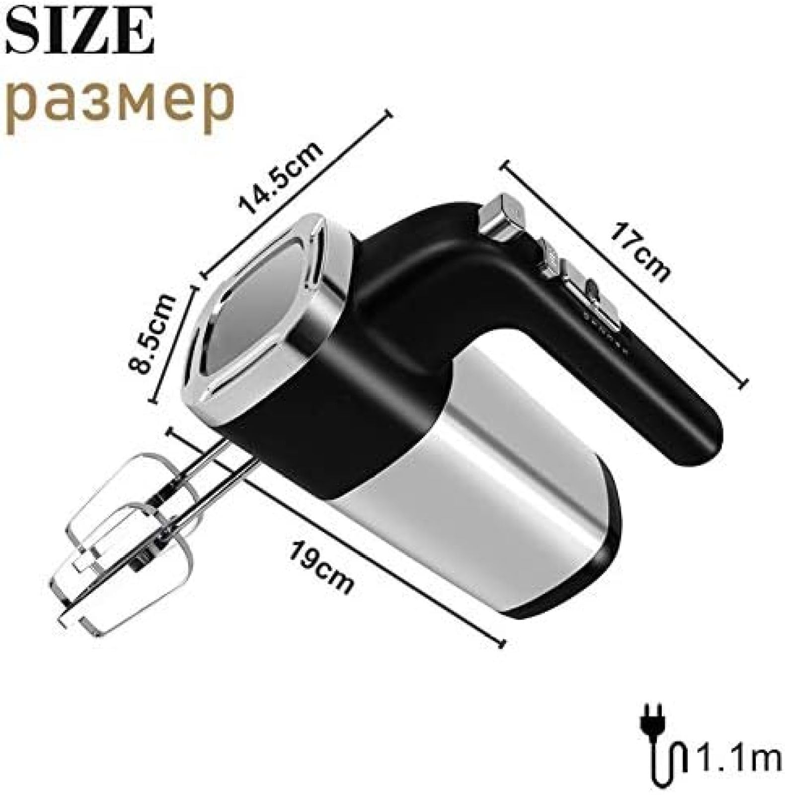 Sbattitore Elettrico Professionale da 500 W, Potente Frusta A 7 velocità, Include Fruste E Ganci per Impastare per La Cottura in Cucina, Torte, Crema All'uovo, Nero,Nero,outstanding78