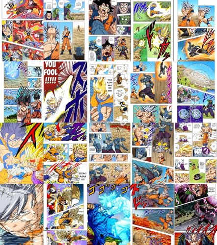 Image of Moment Prints Goku Colored Manga Collage Poster Set - Set of 20, 210 mm x 297 mm, 300 GSM Paper, Dragon ball Posters For Anime Fans - Glue Dots Included, Cardstock