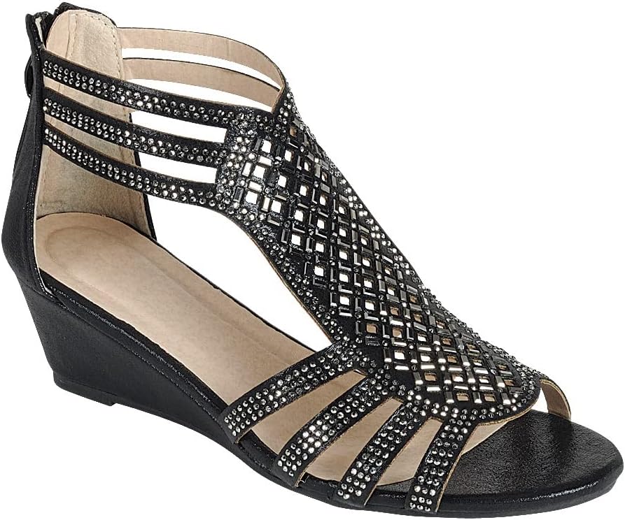 ABSOLEX Women Wedge Sandal - Strappy Design with Rhinestones
