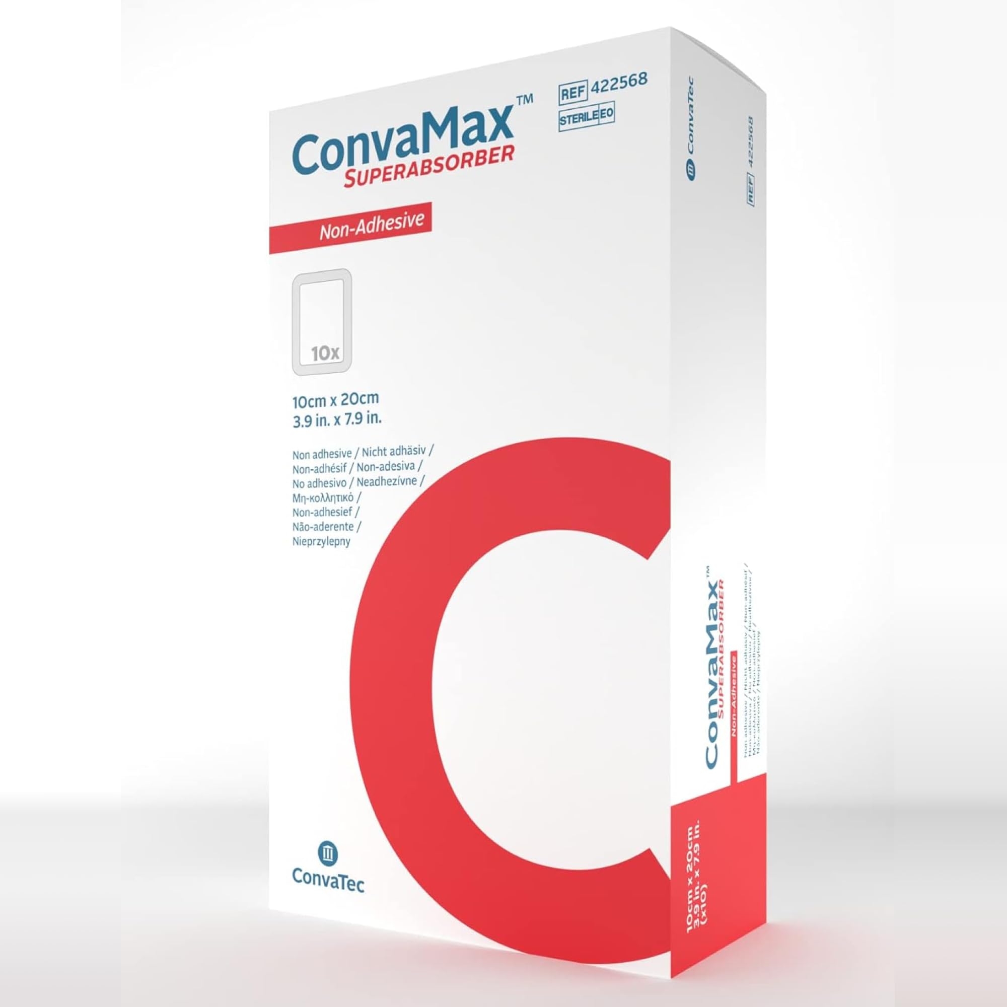 ConvaTec ConvaMax Superabsorber Non-Adhesive 4"x8" Soft Absorbent Wound Dressing with High Fluid Retention, 422568, Box of 10