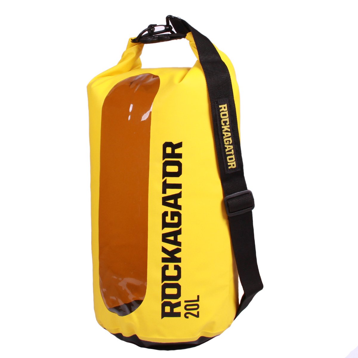 Rockagator Transparent Dry Bag Waterproof Roll Top Shoulder Sling Pack | Runabout Series - Water Proof Rucksack Day Pack Bag for Beach, Kayak, Fishing and Camping (Yellow, 20 Liter)