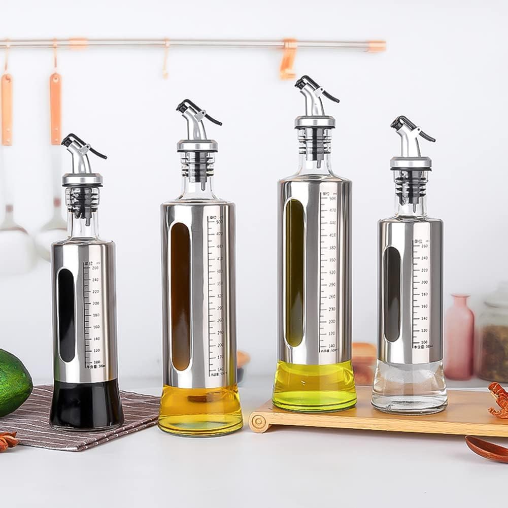 HomeCloud Stainless Steel and Glass Oil Dispenser Bottle with Measuring Scale | Perfect for Olive Oil, Sauces, and Vinegar | Leak-Proof Auto Flip Non-Drip Spout | Capacity -200ML - Image 3 thumbnail