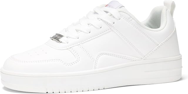 LUCKY STEP Femmes Mode Sparkle Strass Sneakers Blanc Cuir Bas Haut Tennis Chaussures Dentelle Haut Casual Chaussures de marche confortable