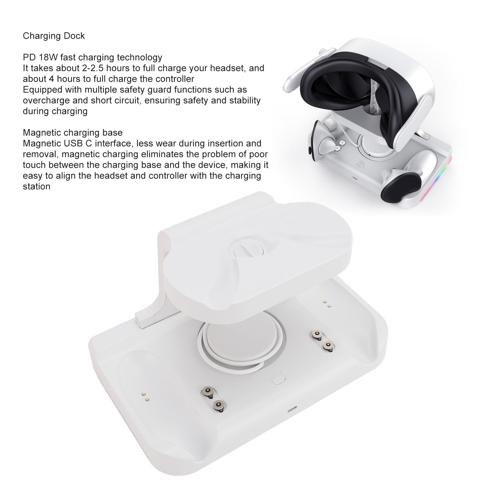 Stazione di Ricarica per Dispositivi Multipli, Cuffia Magnetica USB C VR PD 18W e Supporto di Ricarica per Controller, Dock di Ricarica con Luce RGB per 3S (Spina europea)