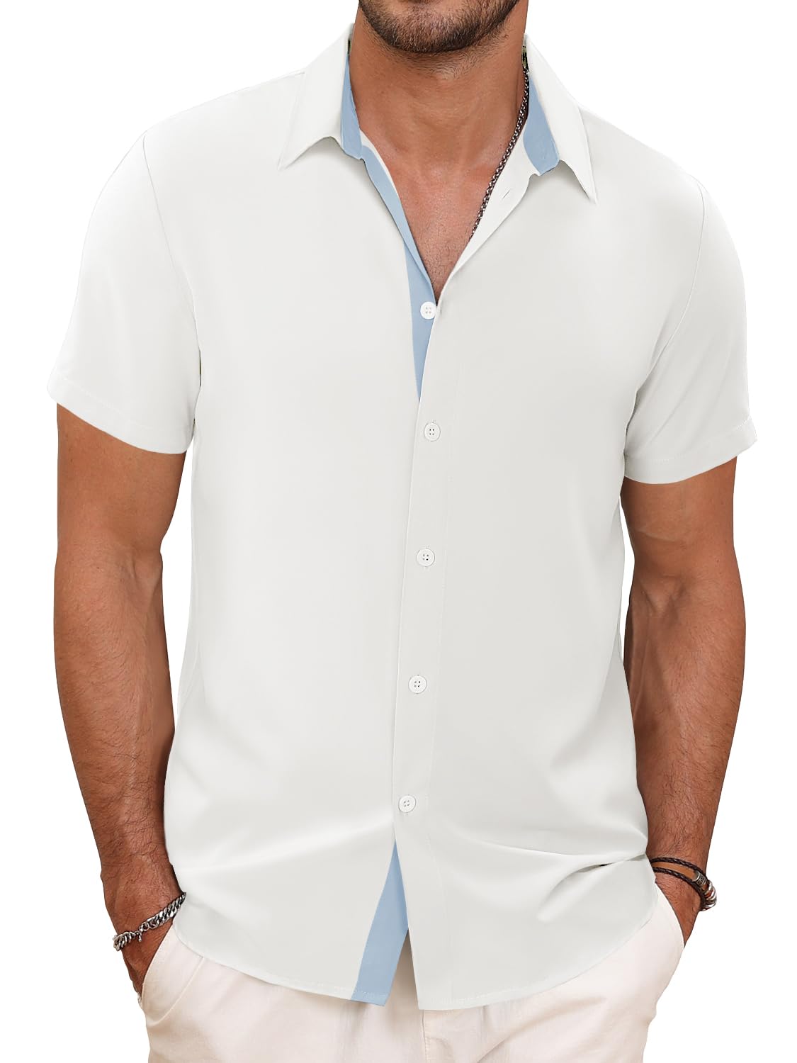 TUREFACE Mens Casual Button Down Shirts Summer Lightweight Short Sleeve Dress Shirts