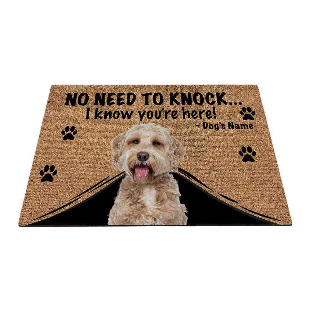BAGEYOU Personalized Doormat with My Love Dog Golden Labradoodle Dog Welcome Floor Mat Not Need to Knock I Know You're Here 27.5" x 17.7"