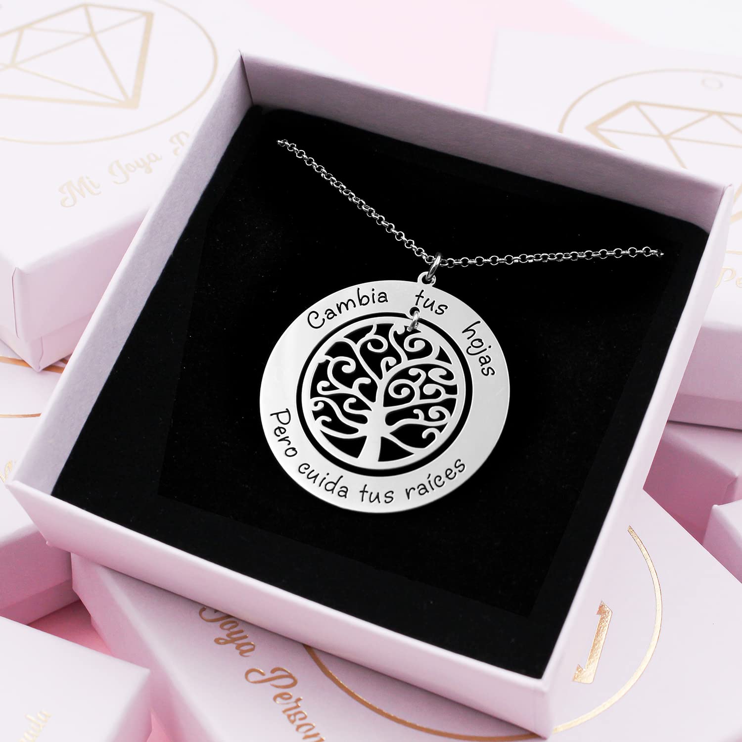Collar Árbol de la vida Plata de Ley Personalizado con hasta 2 Frases