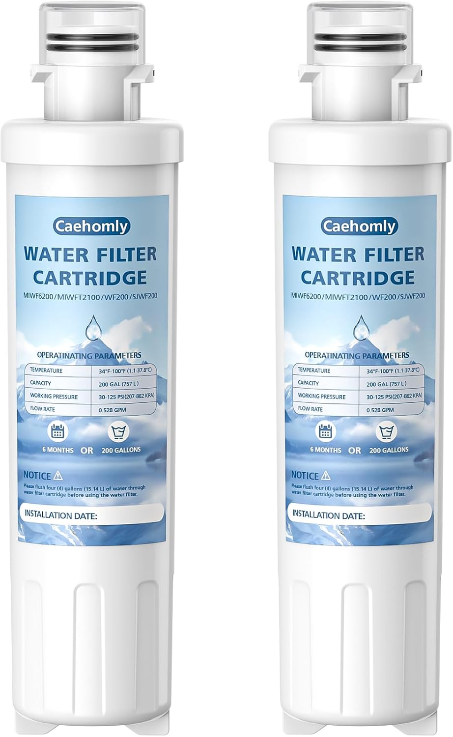 2 PACK MIWF6200 Water Filter Cartridge Compatible with Midea MRS26D5AST, MIWF6200, MF-2008-R2, For Sharp SJWF200, SJG2254FS, For Thor Kitchen WF200, For Zline MIWFT2100, RFM-W-36 Models, 200 Gallon