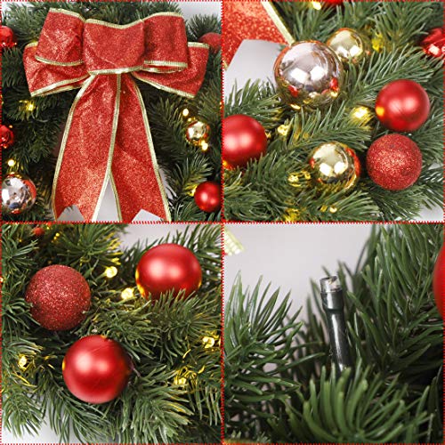Lulu Home 16 Inch Pre-Lit Christmas Wreath With Hook, Battery Operated Christmas Wreath Decorative Christmas Balls Hanging Ornament, Artificial Door Wreath 40 Clear Led Lights #TOP5