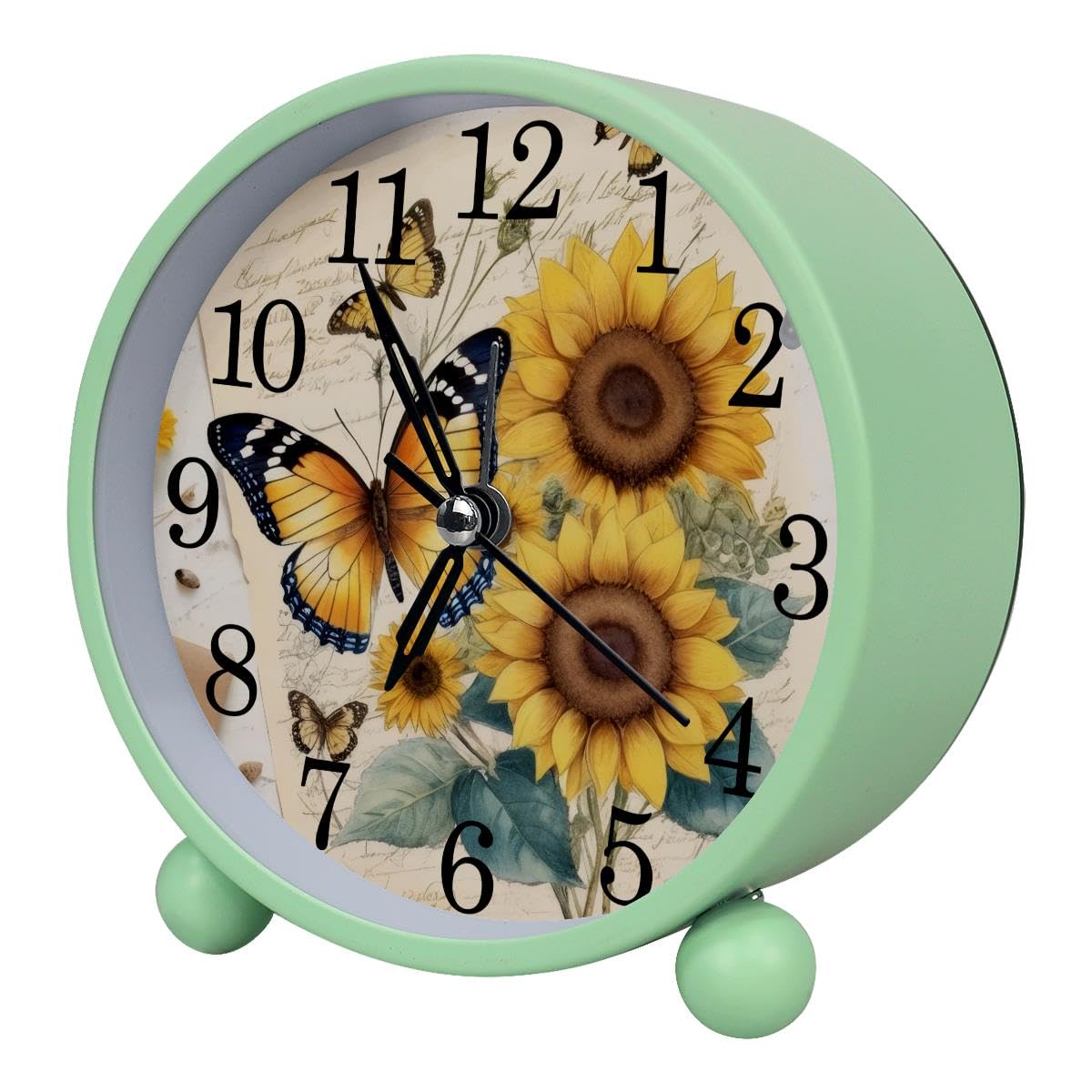 Alarm Clock Butterfly Sunflower, Silent Non-Ticking with Night Light