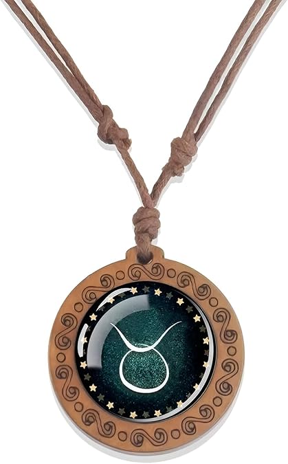 12 Zodiac Signs Constellation Necklaces Glass Dome Vintage Wood Pendant Rope Chains Necklace For Women Men - Constellation Necklace Horoscope Jewelry
