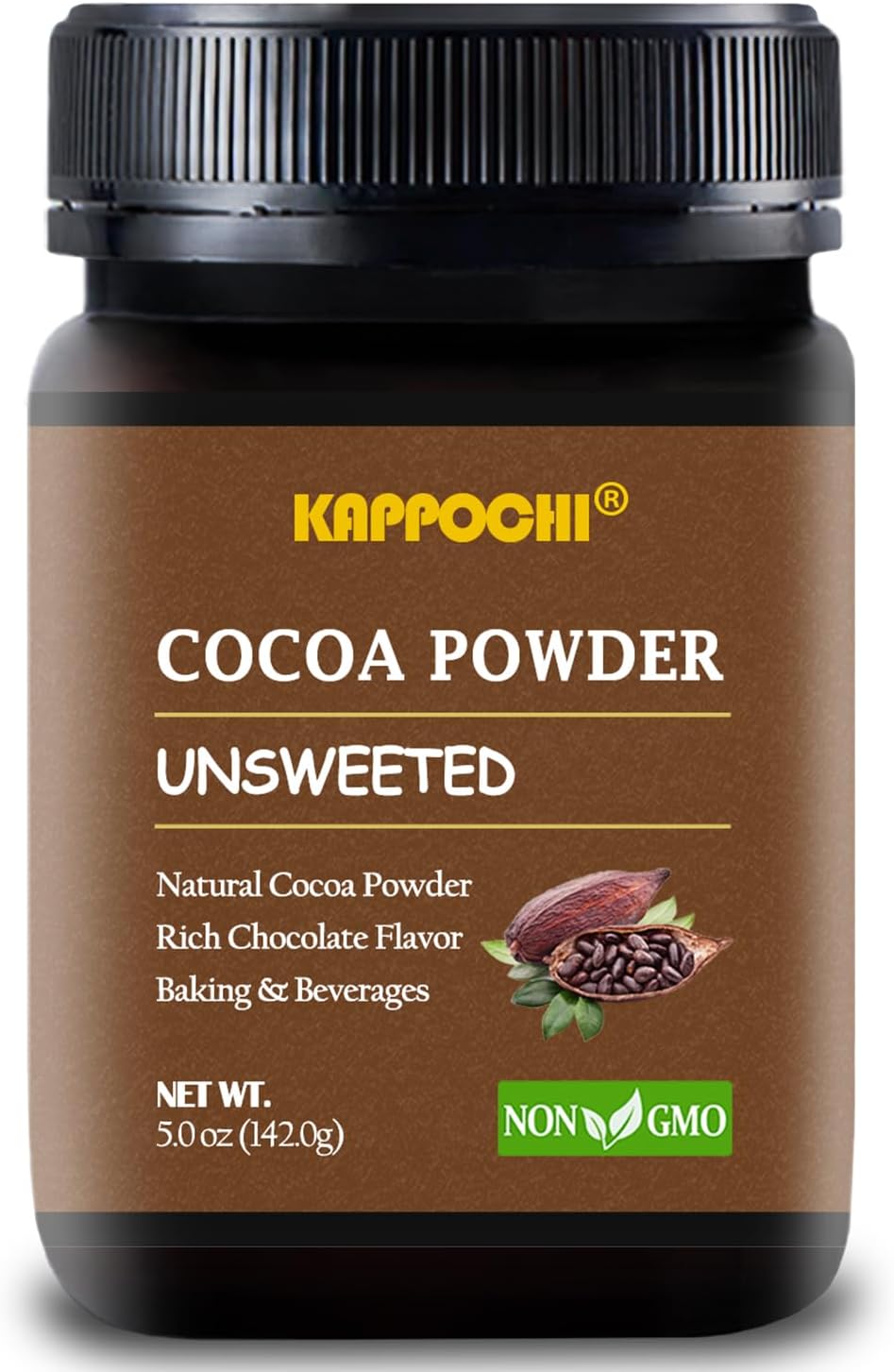 KAPPOCHI Cocoa Powder, Unsweetened Cocoa Powder for Cooking & Baking, Rich Chocolate Flavor, Non-GMO, Gluten-Free, 5.0oz(142.0g)