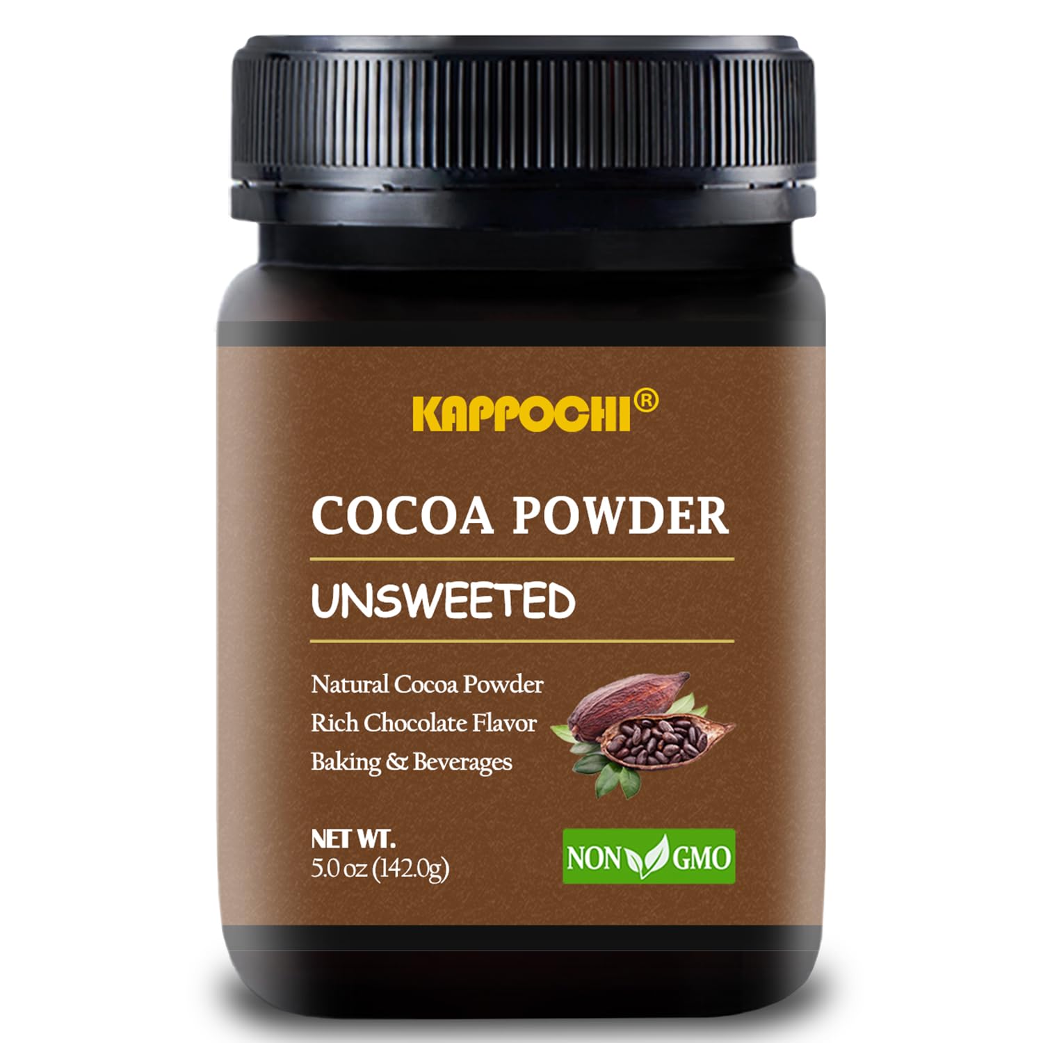 KAPPOCHI Cocoa Powder, Unsweetened Cocoa Powder for Cooking & Baking, Rich Chocolate Flavor, Non-GMO, Gluten-Free, 5.0oz(142.0g)