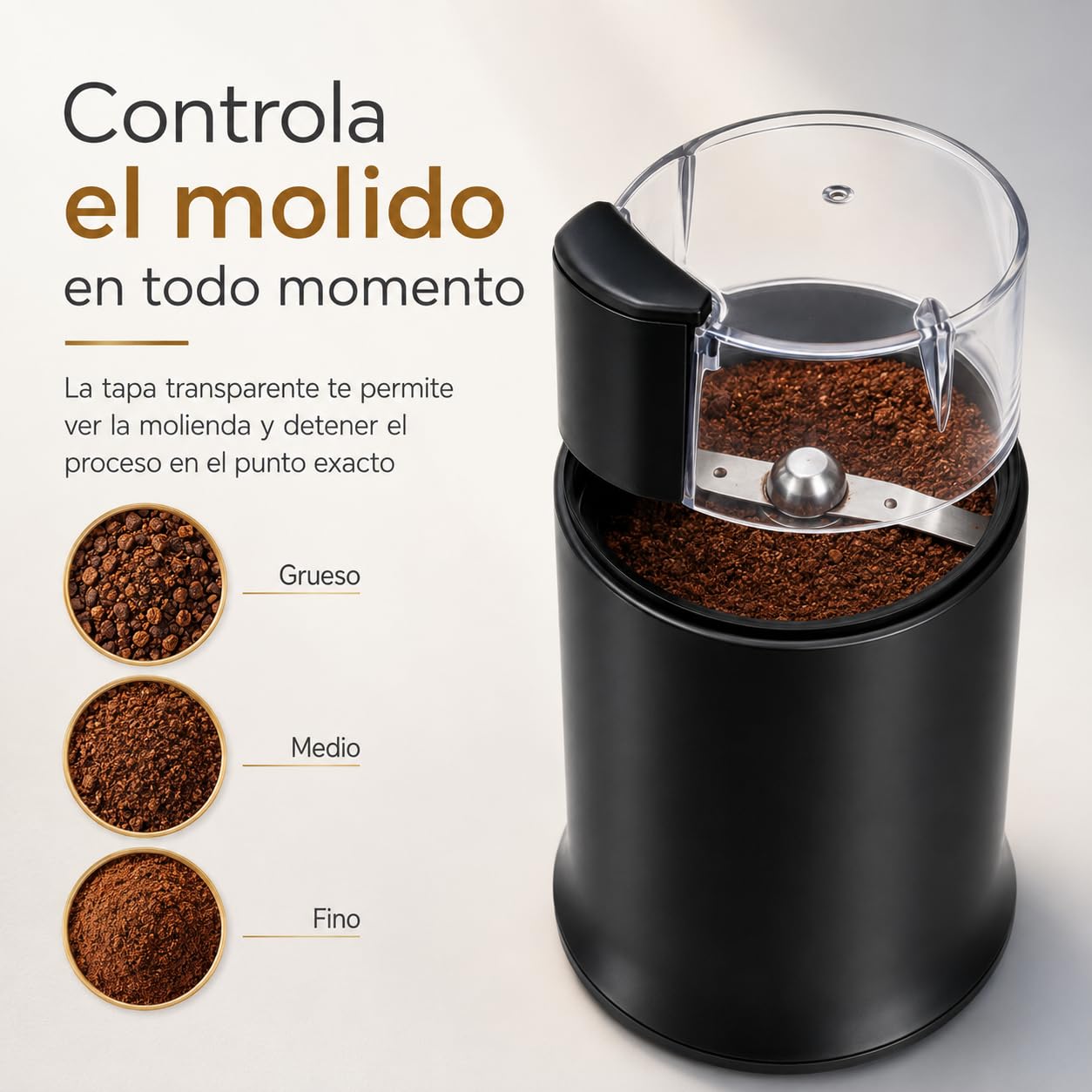 Molinillo de Café Eléctrico 160 W, 50-60 g, Acero Inoxidable (NEGRO)