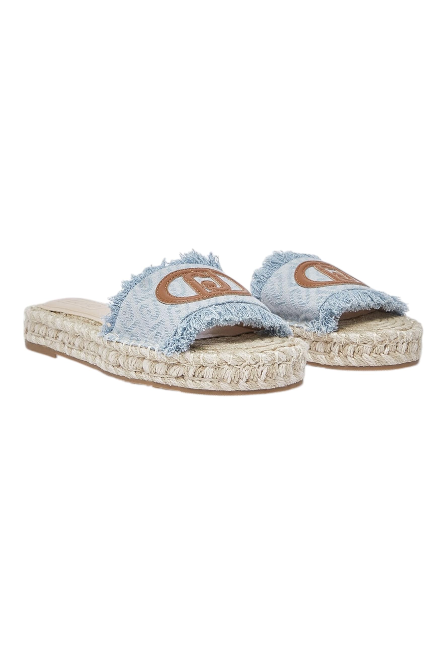 Liu Jo Ciabatte Espadrillas Denim Azzurro con Logo, Suola in Corda Intrecciata, Stile Contemporaneo Casual Tg-39