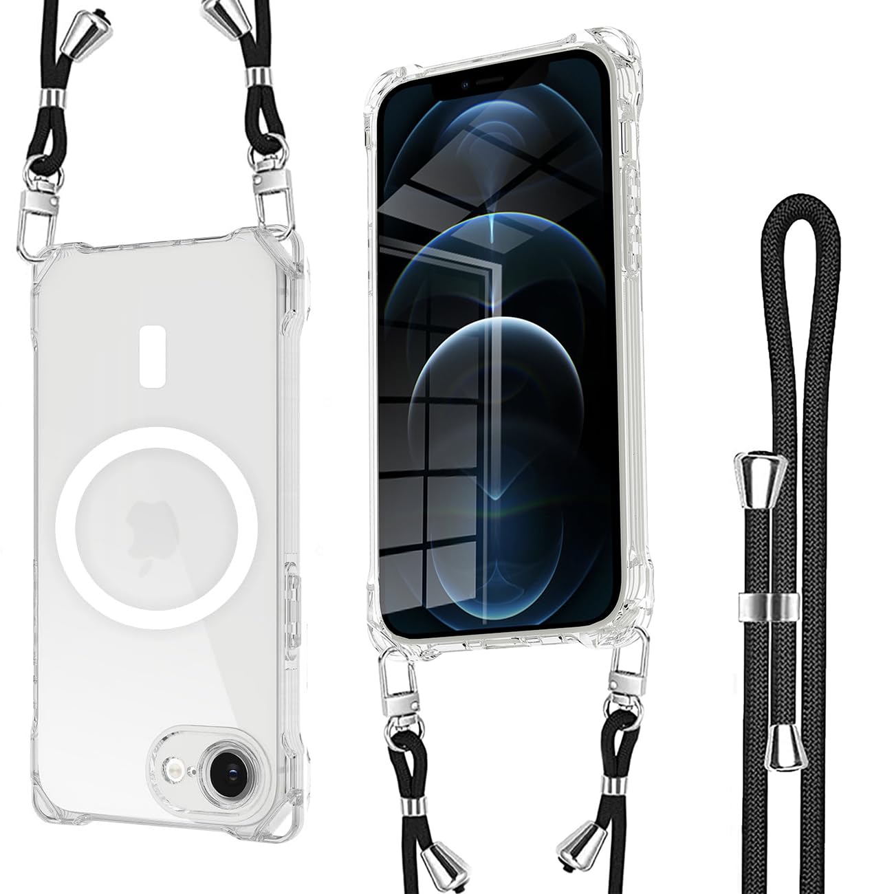iPhone17e/16e ケース Magsafe対応 マグネット搭載 アイフォン17e/16e ケース ショルダー ストラップ1枚付き 紐付き 首掛け 肩がけ 斜め掛け 長さ調整可能iPhone17e/16e カバ-ストラップホール付き 耐衝撃 シリコン 柔軟 透明TPU 超軽量 極薄 滑り止め スマホケース 取り外し可能 落下防止 ワイヤレス充電対応クリア