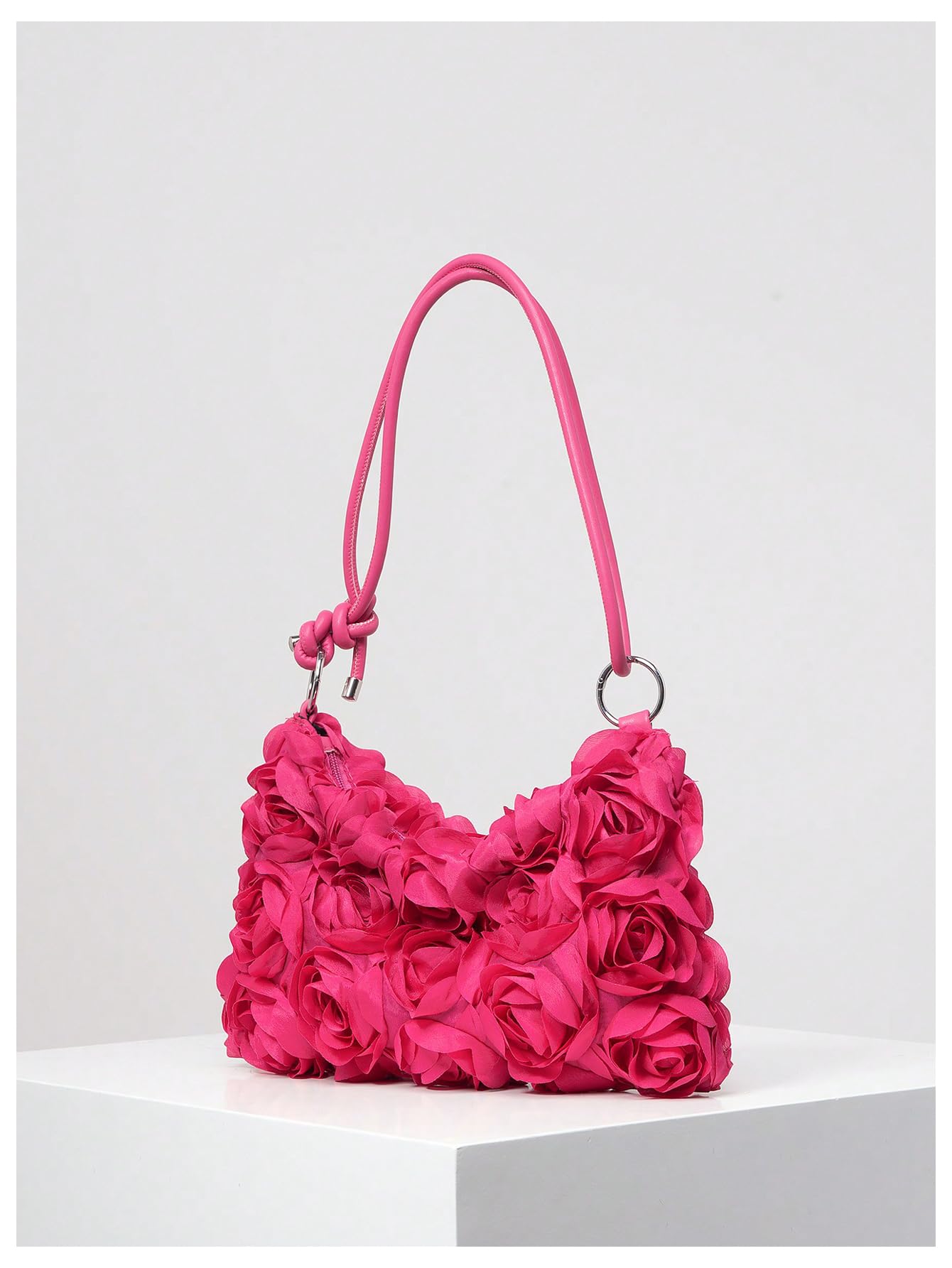 Verdusa Women's 3D Flower Floral Evening Handbag Shoulder Hobo Bag Party Clutch Purse Hot Pink One-Size