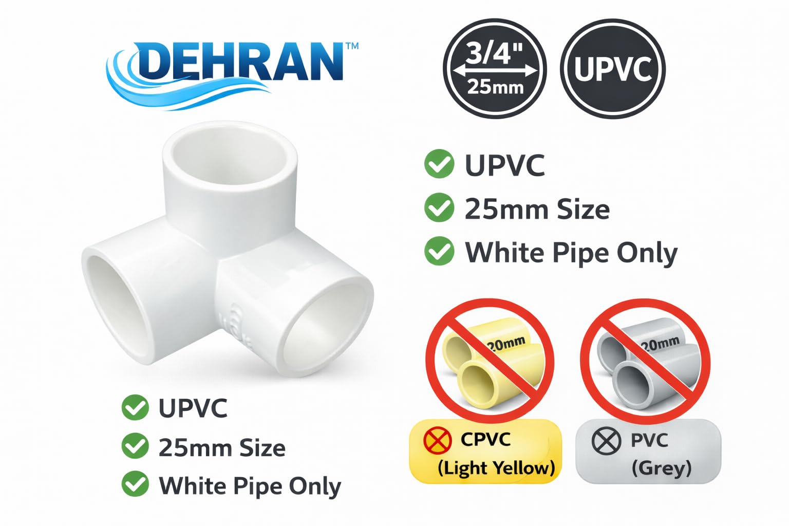UPVC 3 Way Elbow Fitting - 3/4" Inchi (25mm) -2 UPVC 3 Way Elbow Fitting - 3/4" Inchi (25mm) -2