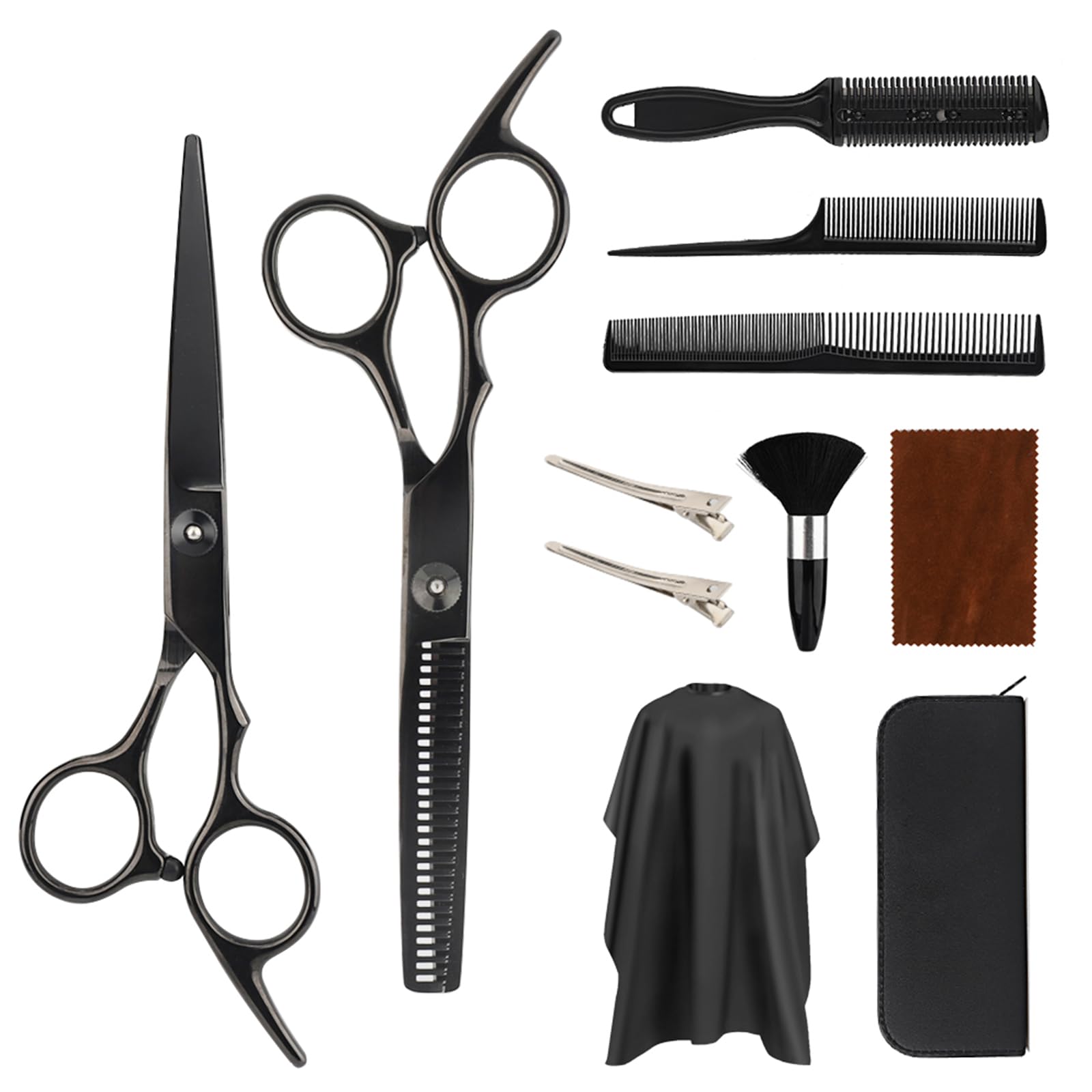 Set de tijeras peluqueria profesional, 11 piezas kit tijeras cortar pelo,tijeras de adelgazamiento con capa de peluquería, adecuado para familias, salones, mujeres, hombres y niños