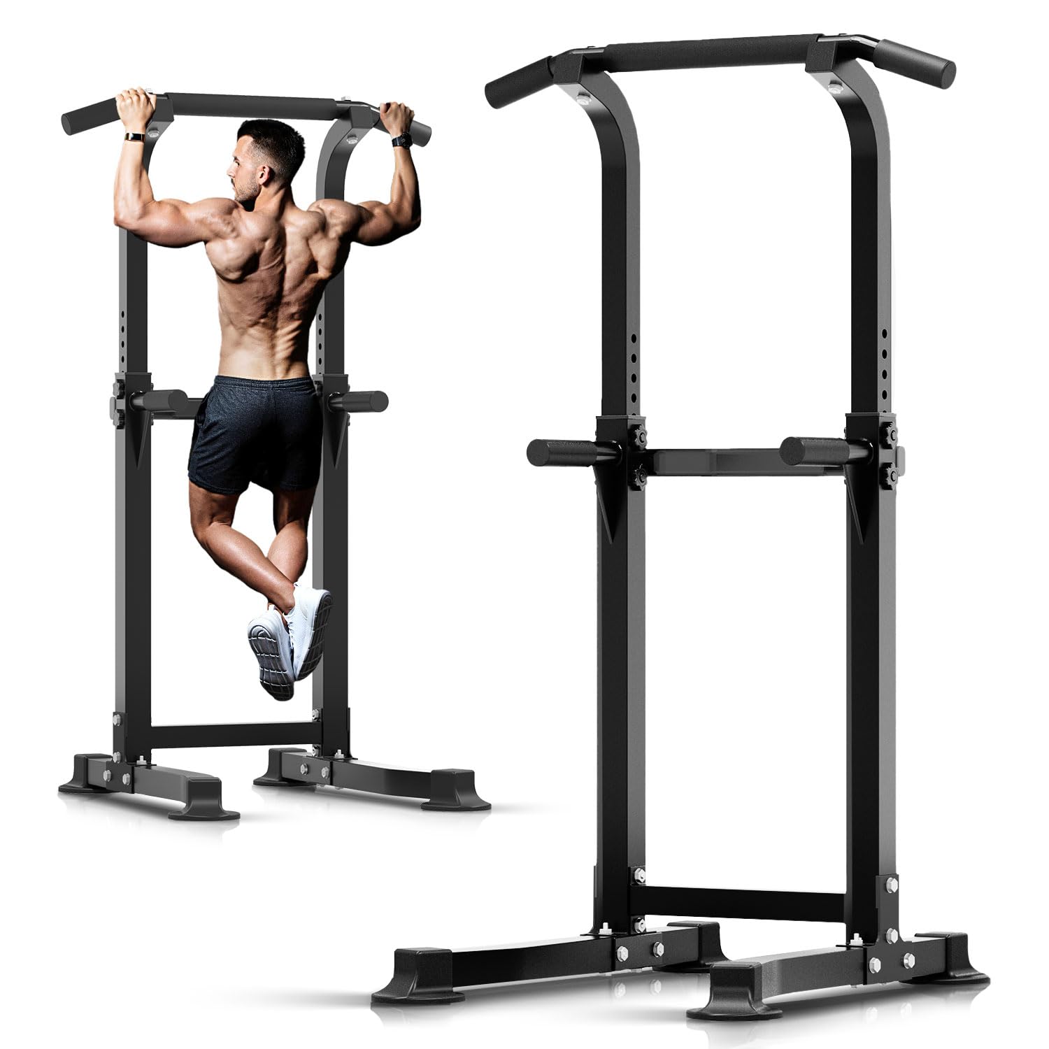 ZENOVA Pull Up Bar Dip Bar Power Tower Workout Dip Station Height Adjustable Free Standing Chin Up Bar for Men Women Teens 300LBS Weight Capacity (Black)