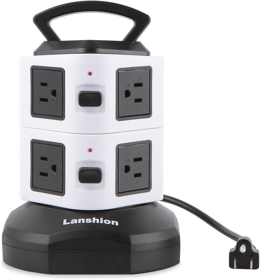 8 Surge-Protected Outlets Power Socket with Retractable 9.8 Feet Cord-Black