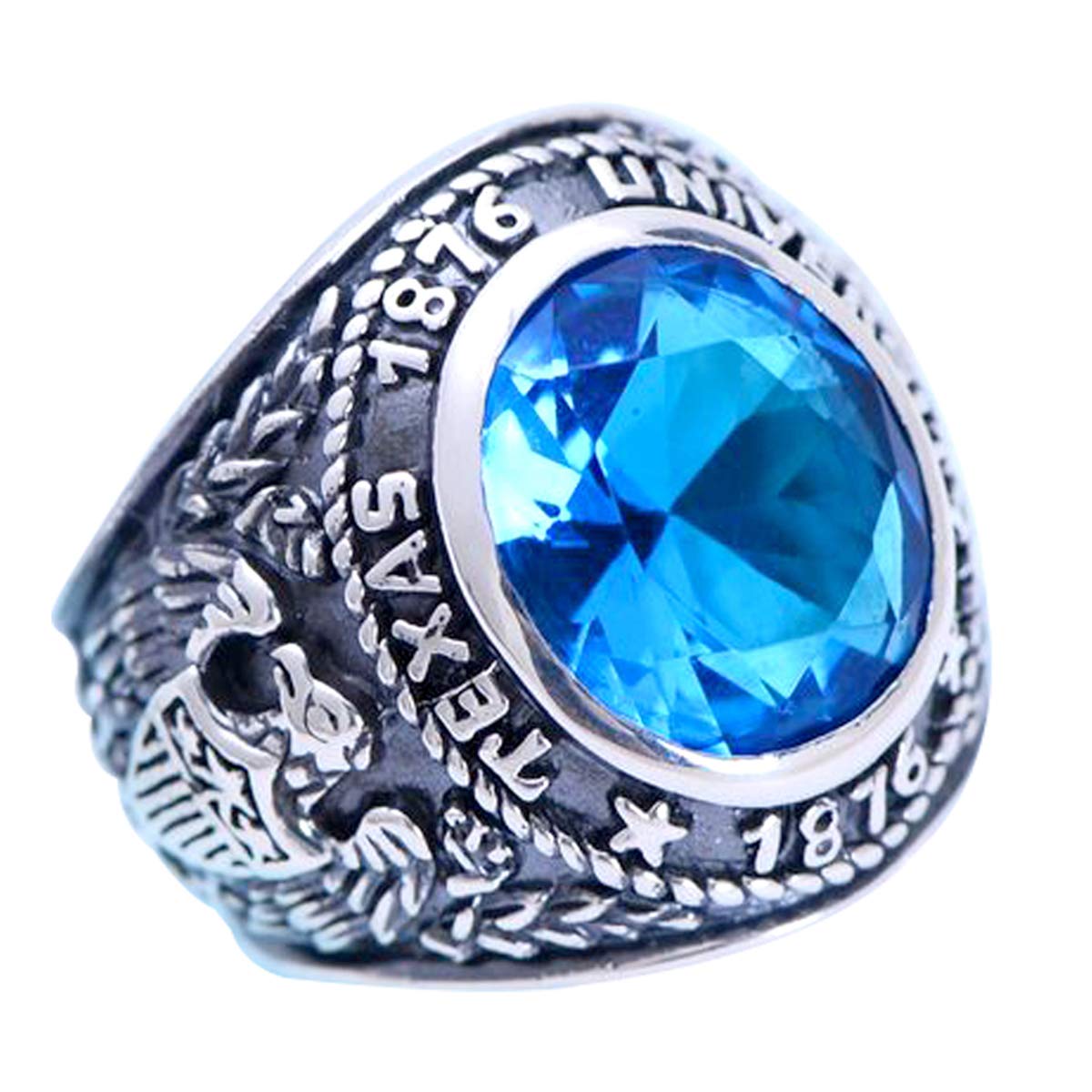 ForFox Anillo de graduación universidad y águila de plata de ley 925 con cristal azul joyería punk para hombres y mujeres talla 17-26