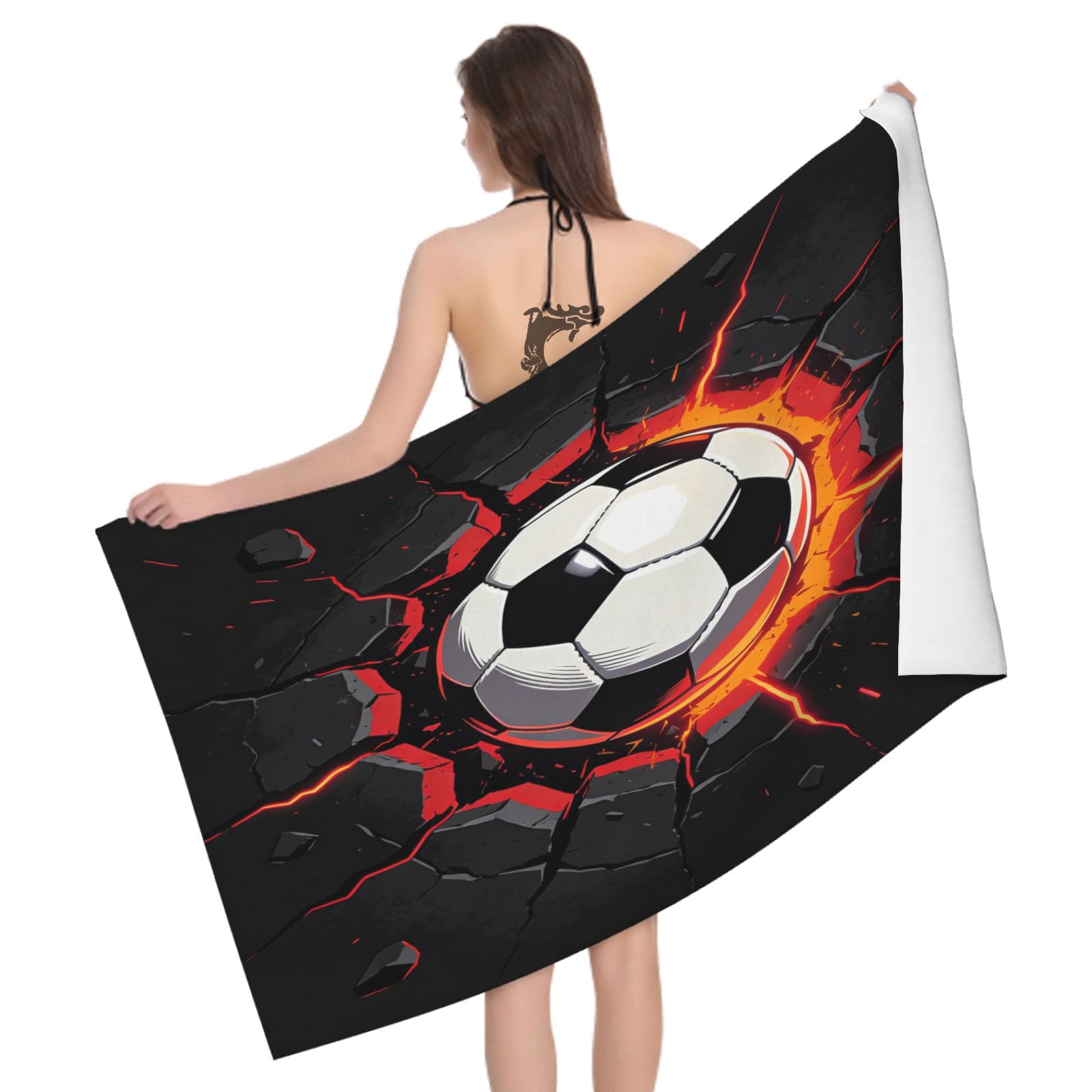 Leichong 3D Soccer Ball Beach Towel Microfiber Soft Quick Dry for Adults, Brick Wall Effect Bath Towel Lightweight Soft Absorbent for Travel Swimming Pool Sports, 75 x 150 cm