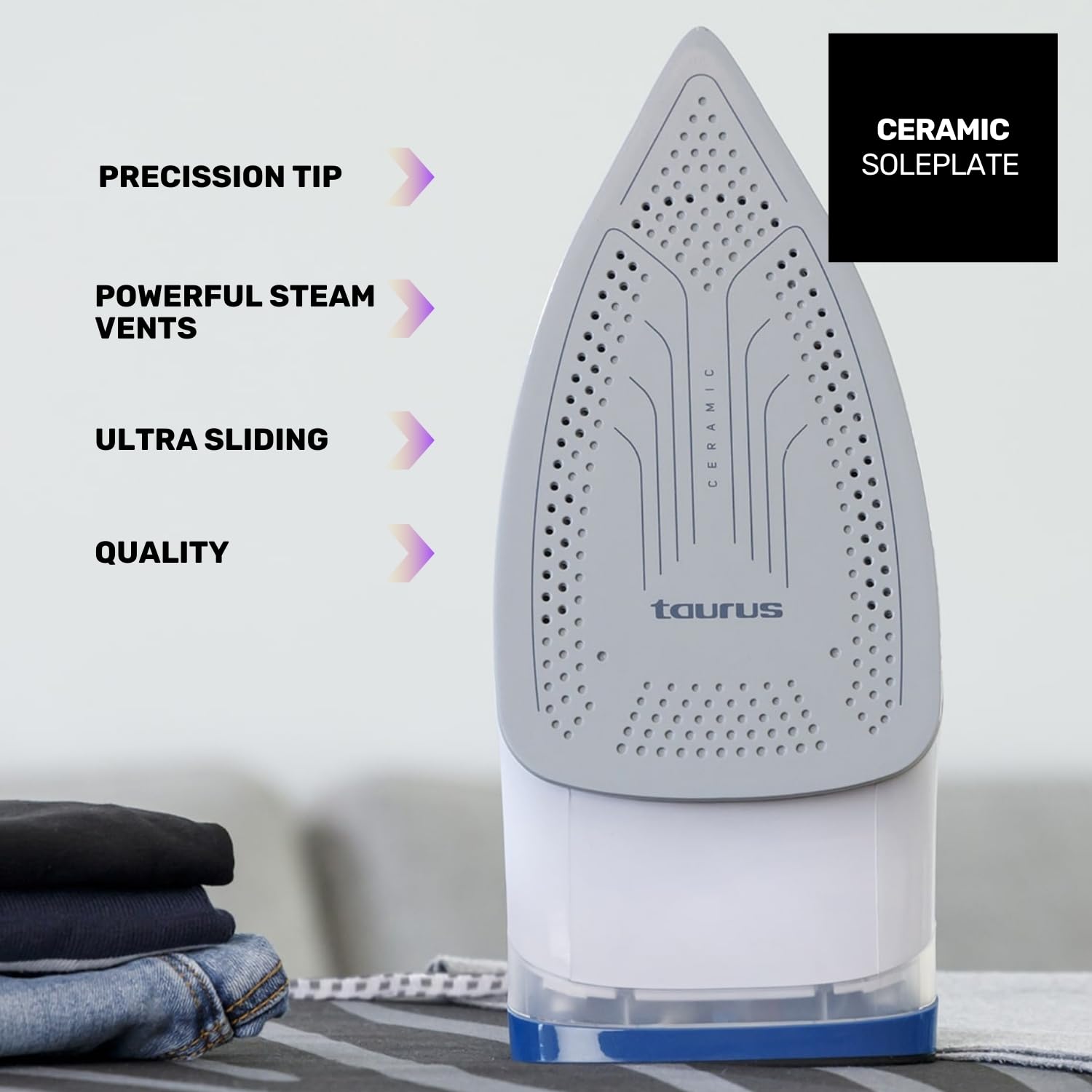Taurus - Plancha de vapor 3000 Ceramic | 3000W | Golpe de vapor de 200g/min | Vapor continuo de 45g/min | Suela de cerámica | Doble sistema anti cal