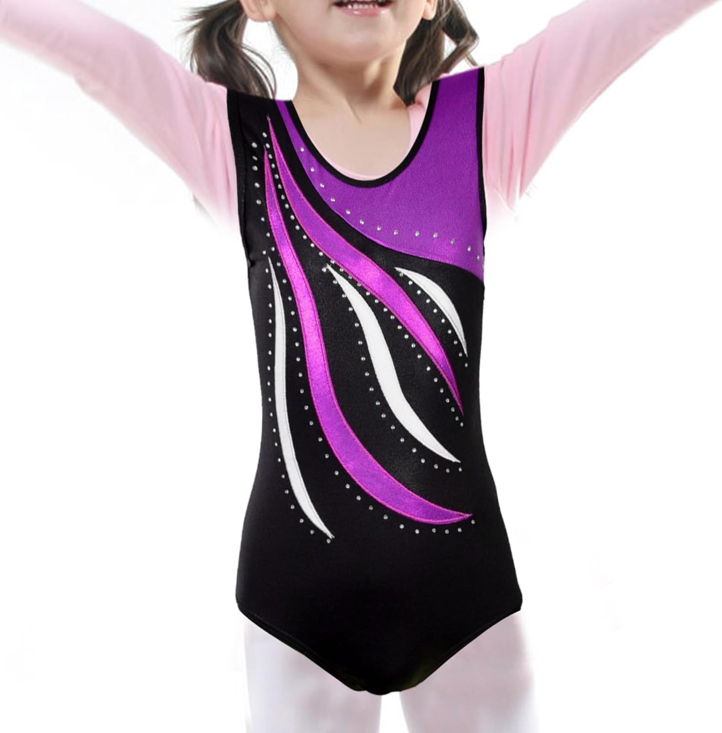 GALPADA ’ Sleeveless Ballet Leotard with Skirt Purple Elastic Gymnastics Costume for Dance and Performance Age 9-10