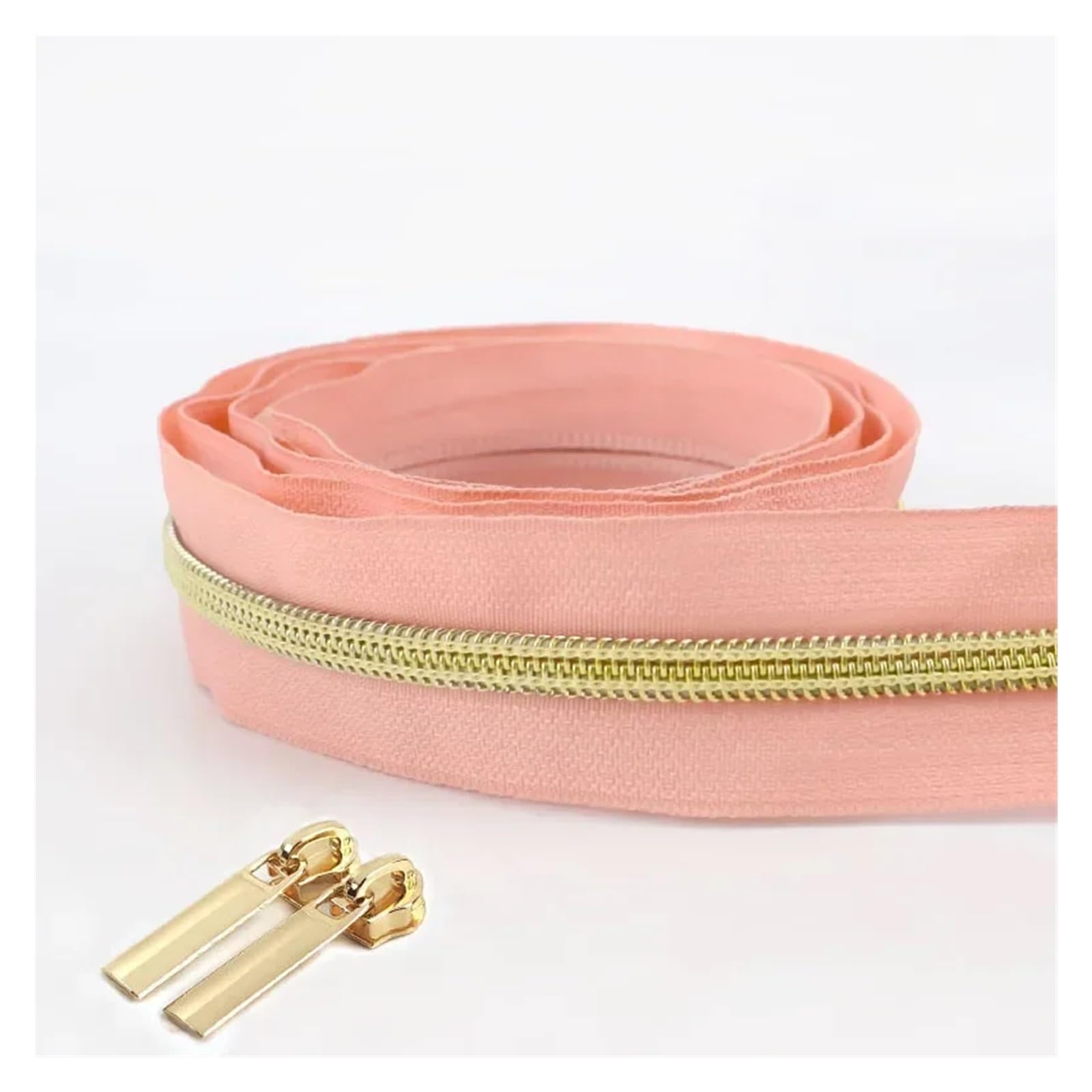 Zipper,Way Zip 2 Meters 5# Nylon Zipper Tapes+ 2Pcs Zipper Slider Pulls Bag Purse Pocket Coil Zippers Heads Decor Zip Repair Kit DIY Accessories Zips Clothing Garments(ZA030-23-Gold)