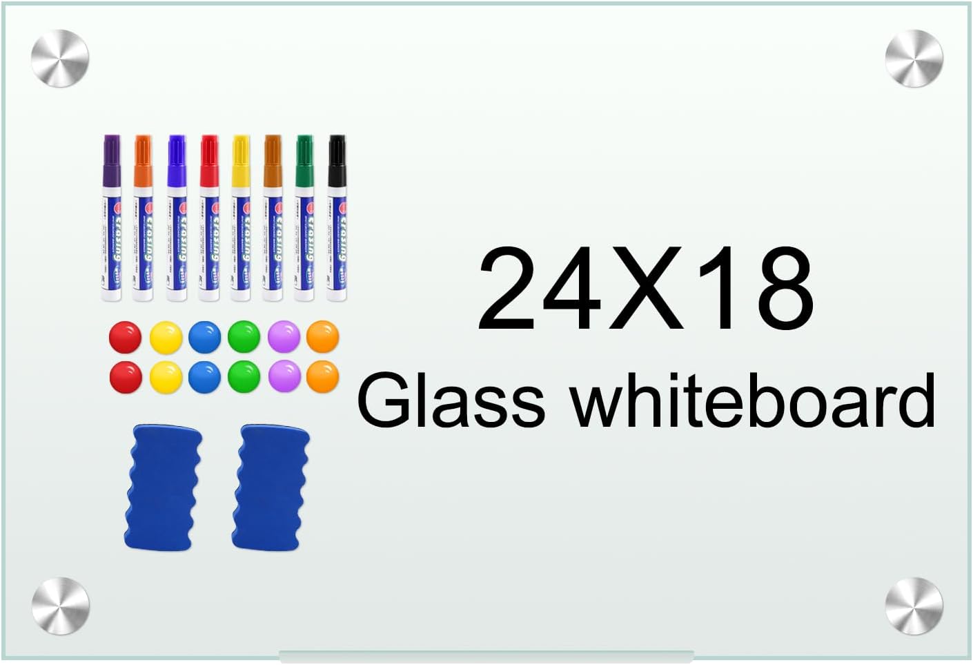 Photo 1 of H-Qprobd White Board 24”x18“ Magnet Dry Erase Boards Frameless Magnetic Glass Whiteboard for Wall, Wall Mounted Whiteboard Includes 12 Magnets, 8 Markers and 2 Erasers