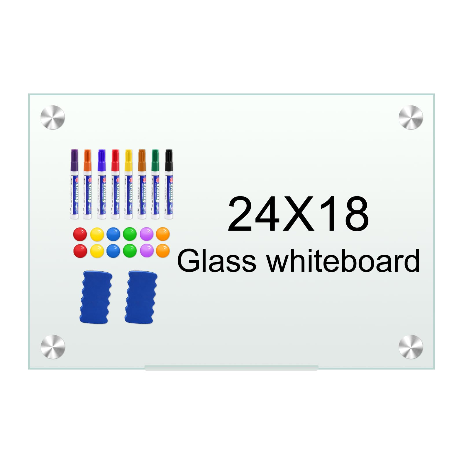 H-Qprobd White Board 24”x18“ Magnet Dry Erase Boards Frameless Magnetic Glass Whiteboard for Wall, Wall Mounted Whiteboard Includes 12 Magnets, 8