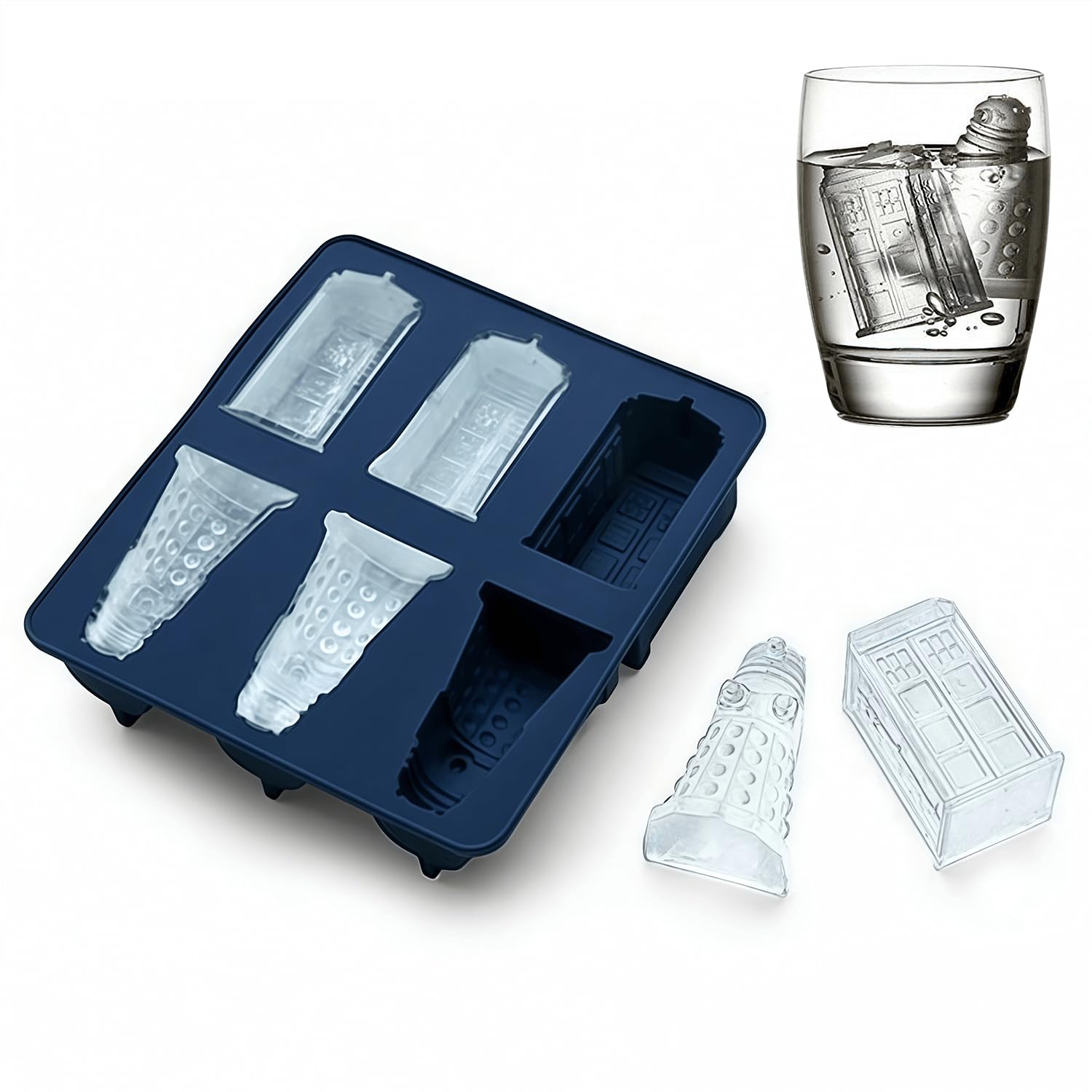 TARDIS and Daleks Silicone Ice Cubes Tray, 6-Cavity Dr Who Silicone Mold for Chocolates Jello Soaps