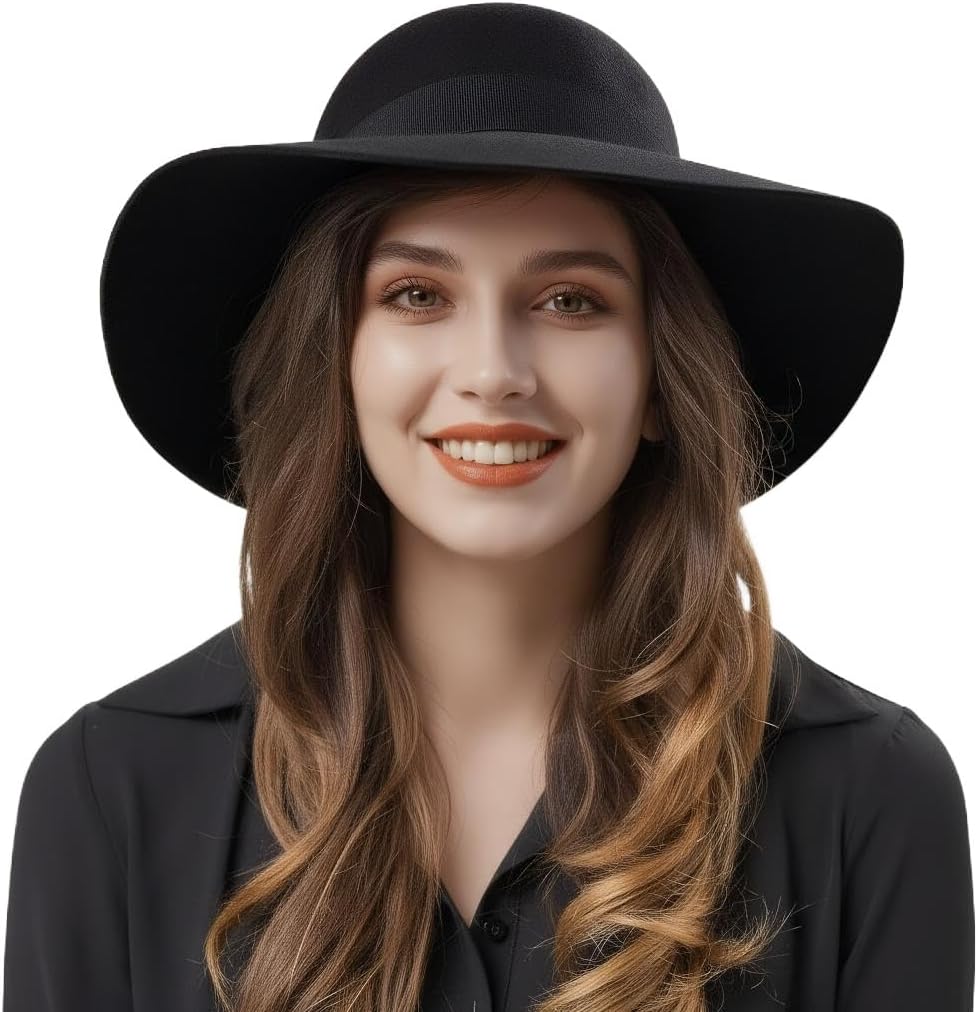 Women’s 100% Wool Felt Floppy Hat Fedora Wide Brim Cloche Bowler Hat Foldable
