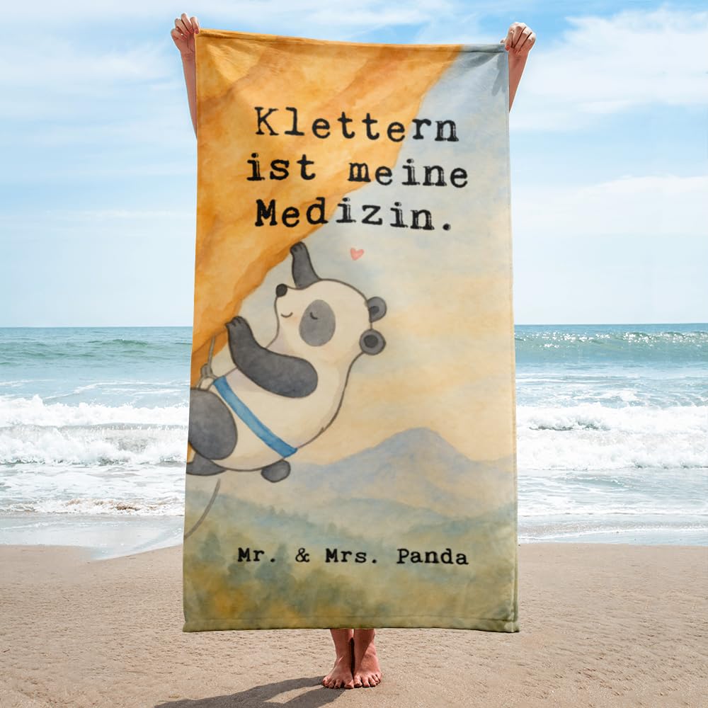 Mr. & Mrs. Panda Reisehandtuch Panda Klettern Design - Geschenk, Strandlaken, Großes Handtuch, Badehandtuch, Frottee-Handtuch, Kletterhalle, Duschtuch, Klettersport, Bouldern