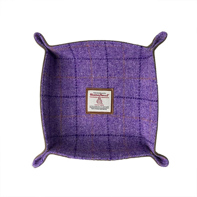 Harris Tweed Wool Valet Tray - Handcrafted Desk Organizer with Brass Snaps,Versatile Storage for Keys, Coin, Jewelry, and More