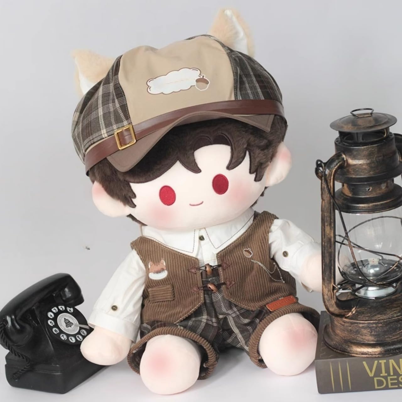 40cm Plush Doll Clothes Detective Style 5-Piece Outfit Set, Vest Shirt Pants Hat Cape, Doll Clothing Costume