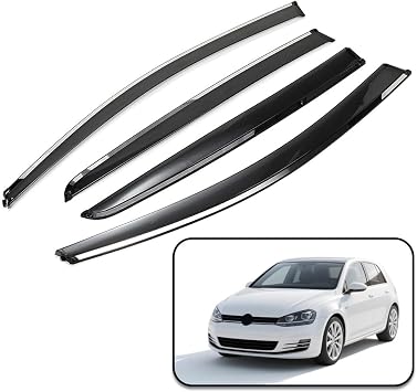 XhuangTech Car Wind Deflectors, Out-Channel Out-Channel Window Visors Rain Guards Noise Reduction, Side Door Tape-On Rain Deflector Sun Visor Shield Accessories (for 2009-2013 G-olf MK6 GTI)