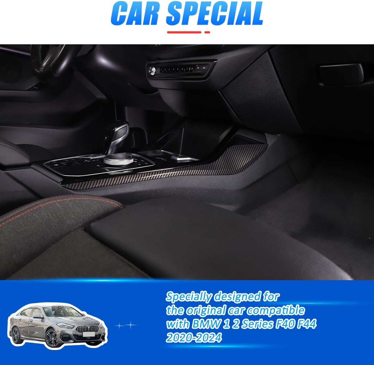 Car Center Console Gear Panel Cover Moulding Side Trim Strip Compatible with BMW 1 2 Series F40 F44 2020-2024 Auto Gear Shift Panel Side Strips Armrest Box Trim Interior Accessories (Carbon Fiber)