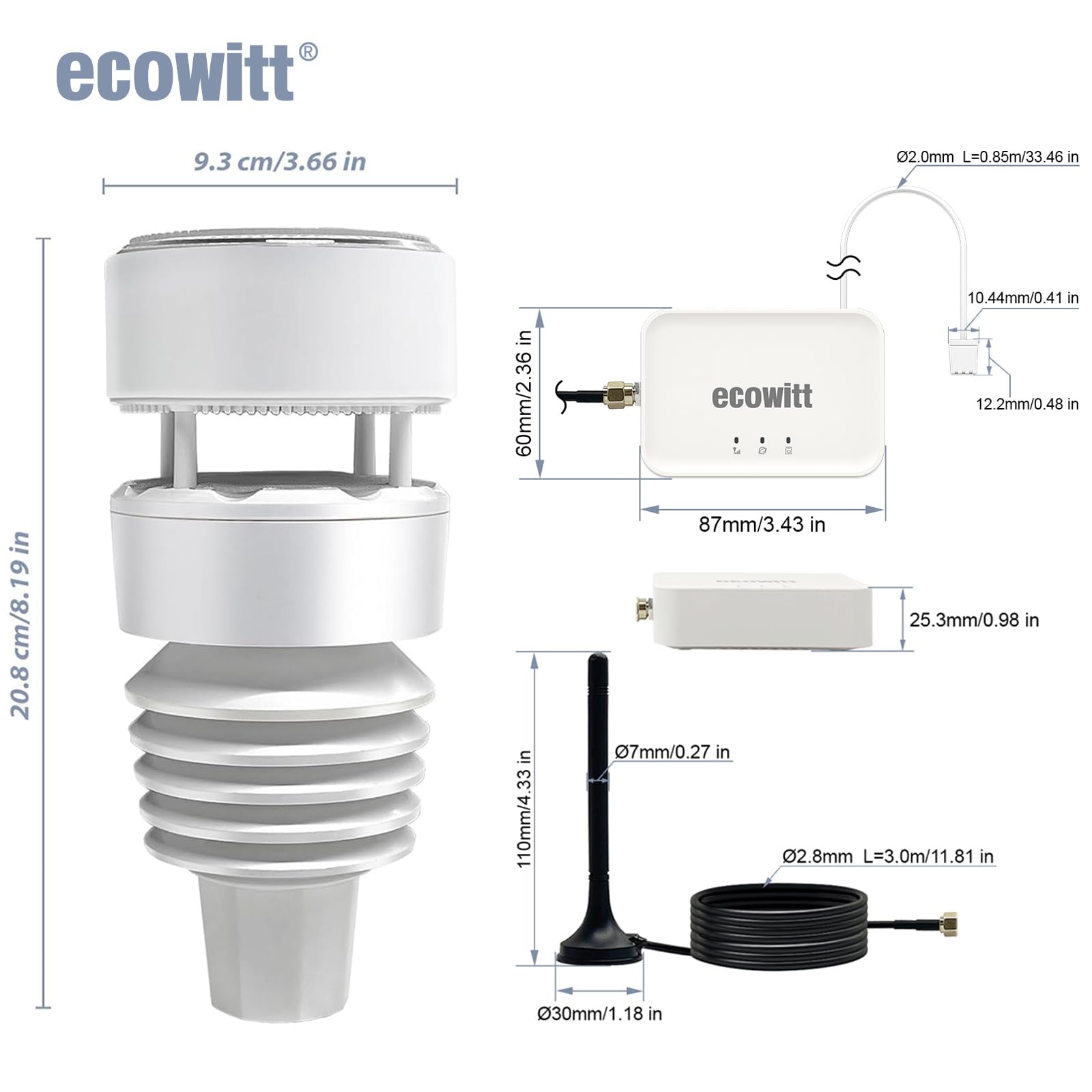 ECOWITT GW3011 GW3010 Stazione meteo 3 in 1 gateway WiFi con sensori temperatura umidità pressione barometrica e porta SD