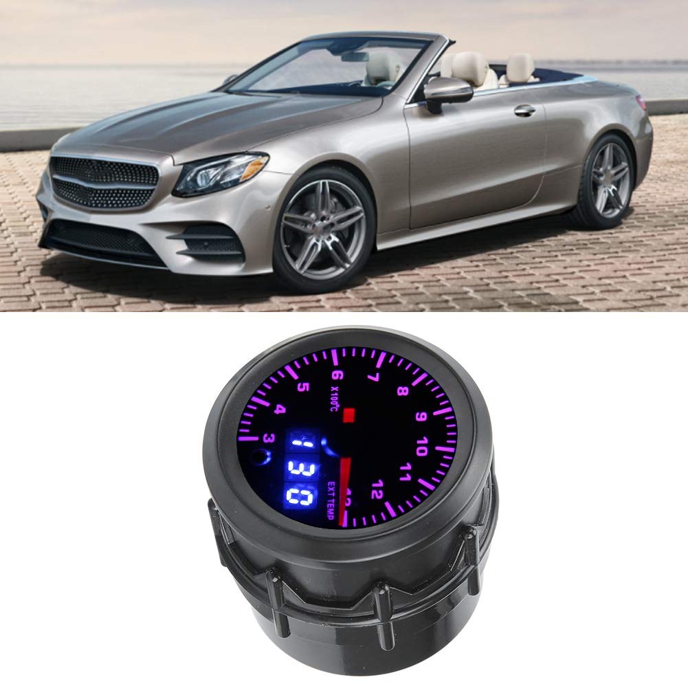 Medidor Digital de Temperatura del Gas para Coches Modificados, Esfera de 52 mm, Pantalla Automática, Fácil Instalación, Material ABS Resistente (Negro)