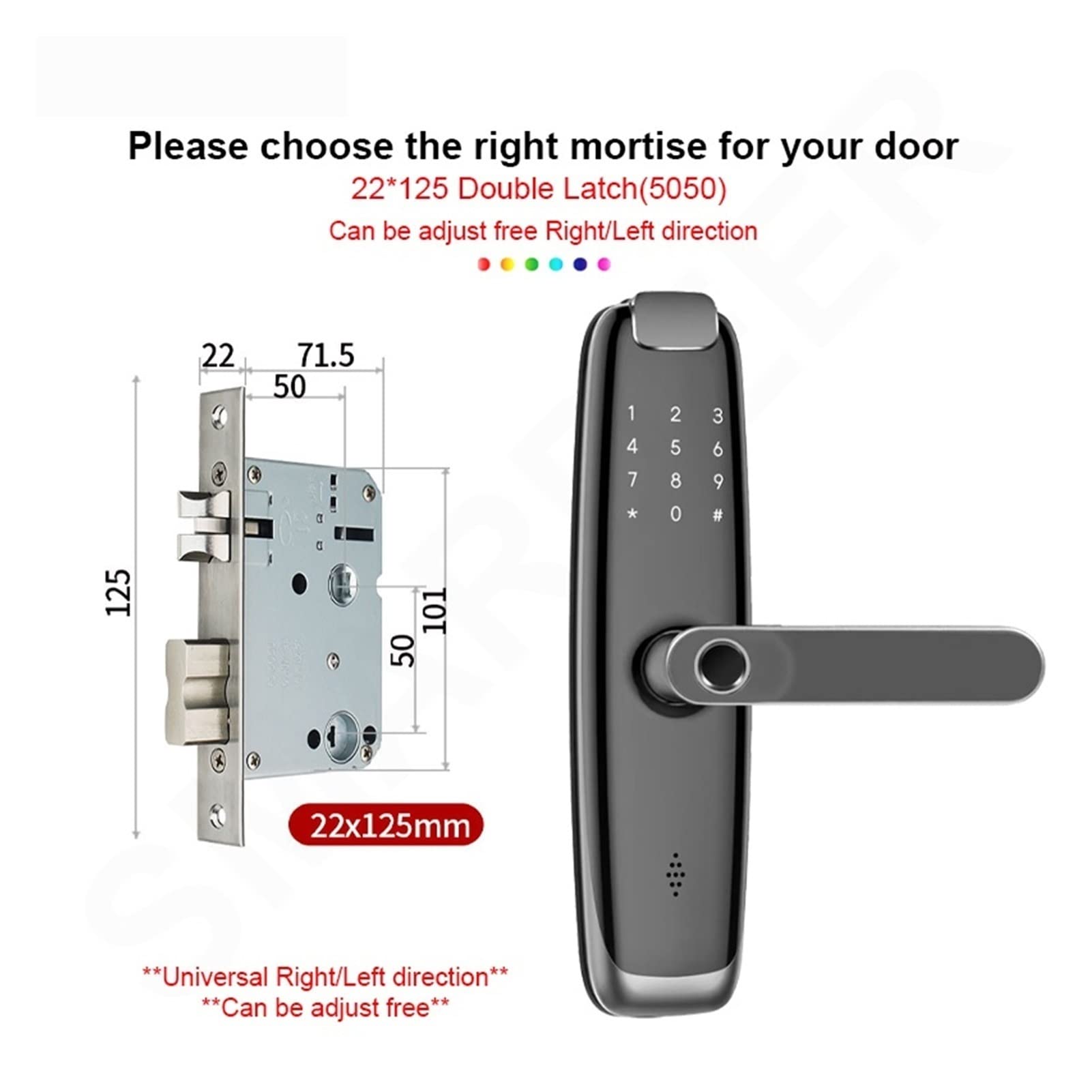 Inteligentny zamek do drzwi, WIFI SMART BOUT BOCK DLA HOME BIOMETRIC BLOCK Drzwi odcisków palców z odciskiem palca/hasłem/RFID Karta/klucz/App(22 x125(50 50))