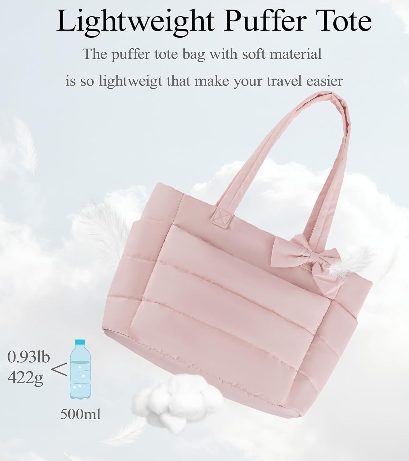 Puffer Tote Bag for Women, Quilted Bow Tote Bag with Cup Holder & 15.6 In Laptop Compartment for Work, Travel, Gym, College - Image 6